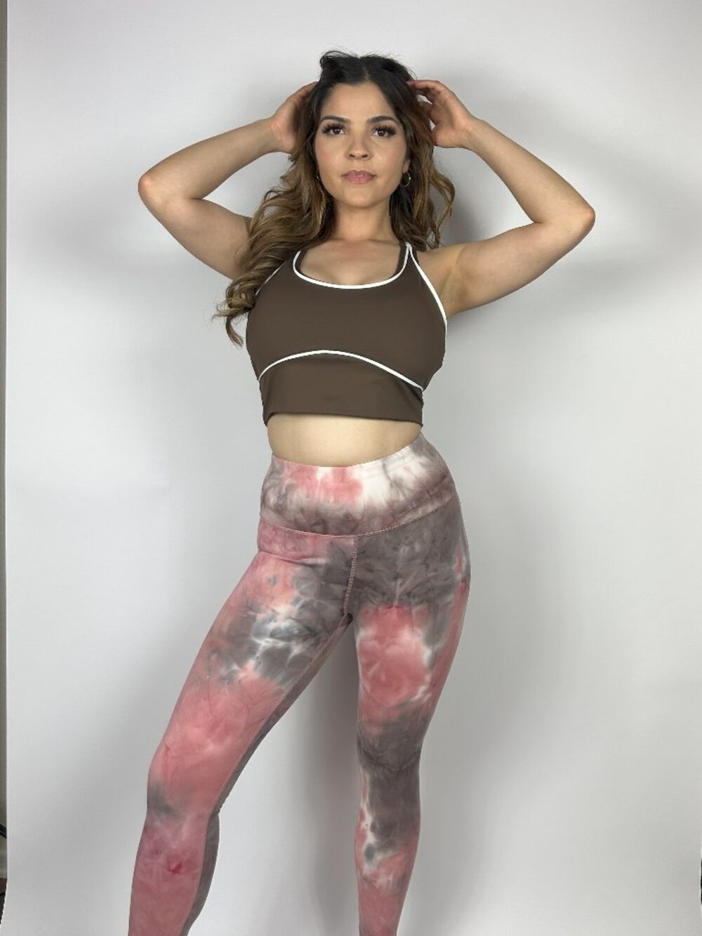 Women’s Brown Sports Bra Crop Top, Racerback Padded Athletic Workout Top